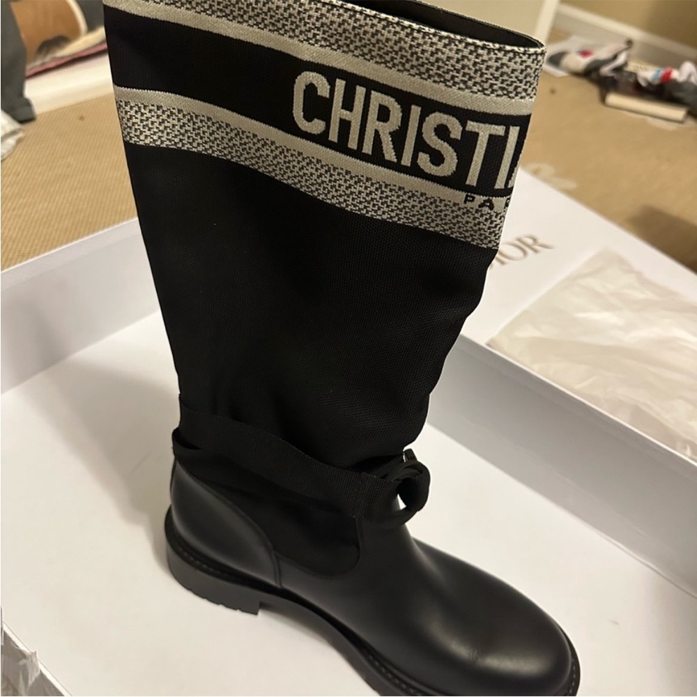 Dior Black and Silver Textured Boots